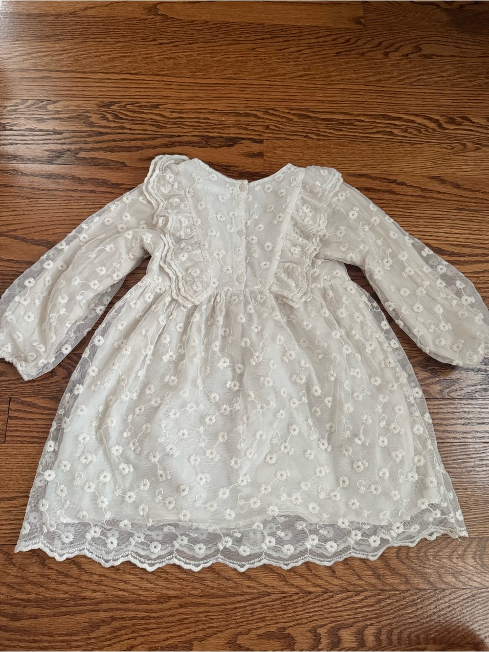 Zara Kids Girls Embroidered Tulle Lace Dress Ruffle Oyster White Boho Size 4-5T - Picture 3 of 6